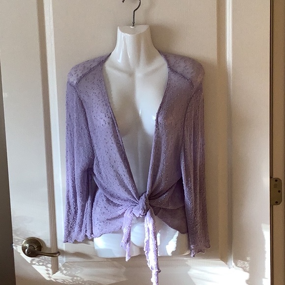 Orchid open sweater size L by Autonomy very pretty stitches tie at bottom 🌷 - Picture 1 of 6